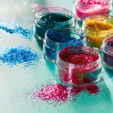 Iridescent Fine Face & Body Glitter Shaker. Cosmetically certified, FDA & Health Canada compliant, cruelty free and vegan.