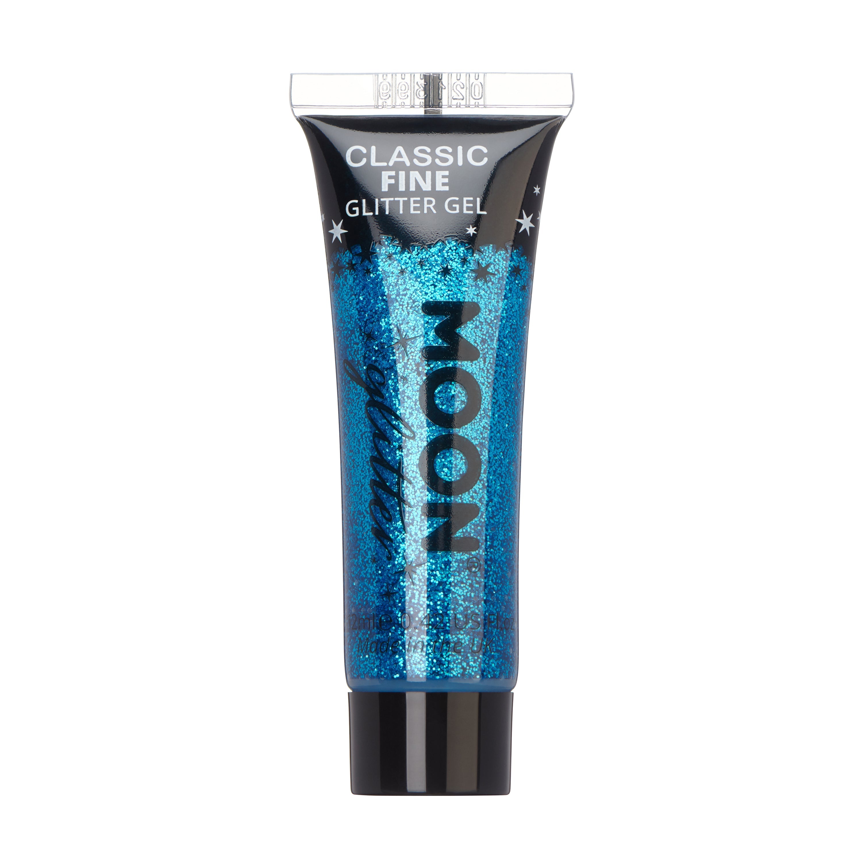 Blue - Classic Fine Face & Body Glitter Gel, 12mL. Cosmetically certified, FDA & Health Canada compliant, cruelty free and vegan.