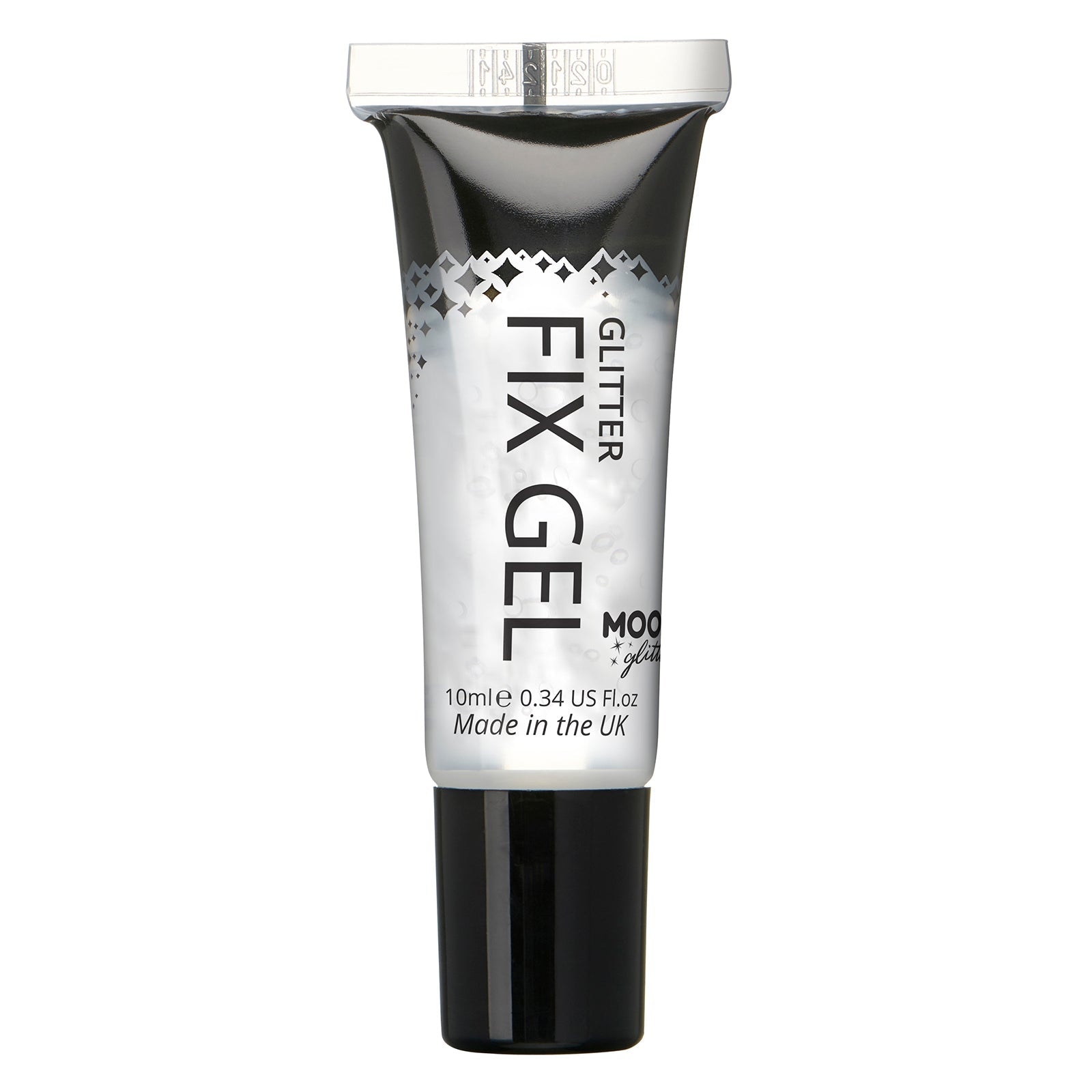 Face & Body Glitter Fix Gel, 10mL. Cosmetically certified, FDA & Health Canada compliant, cruelty free and vegan.