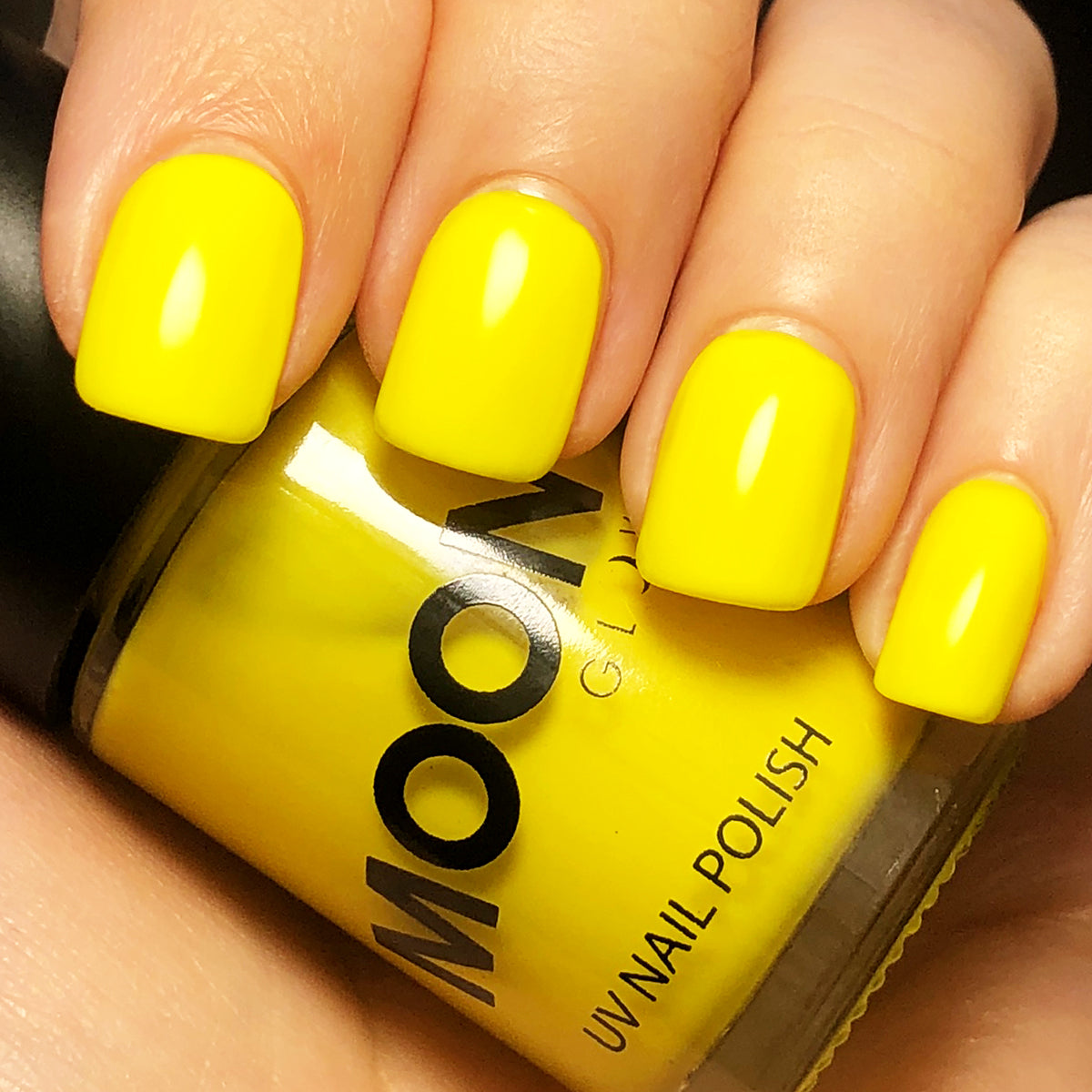 Intense Yellow - Neon UV Glow Blacklight Nail Polish, 14mL. Cosmetically certified, FDA & Health Canada compliant, cruelty free and vegan.