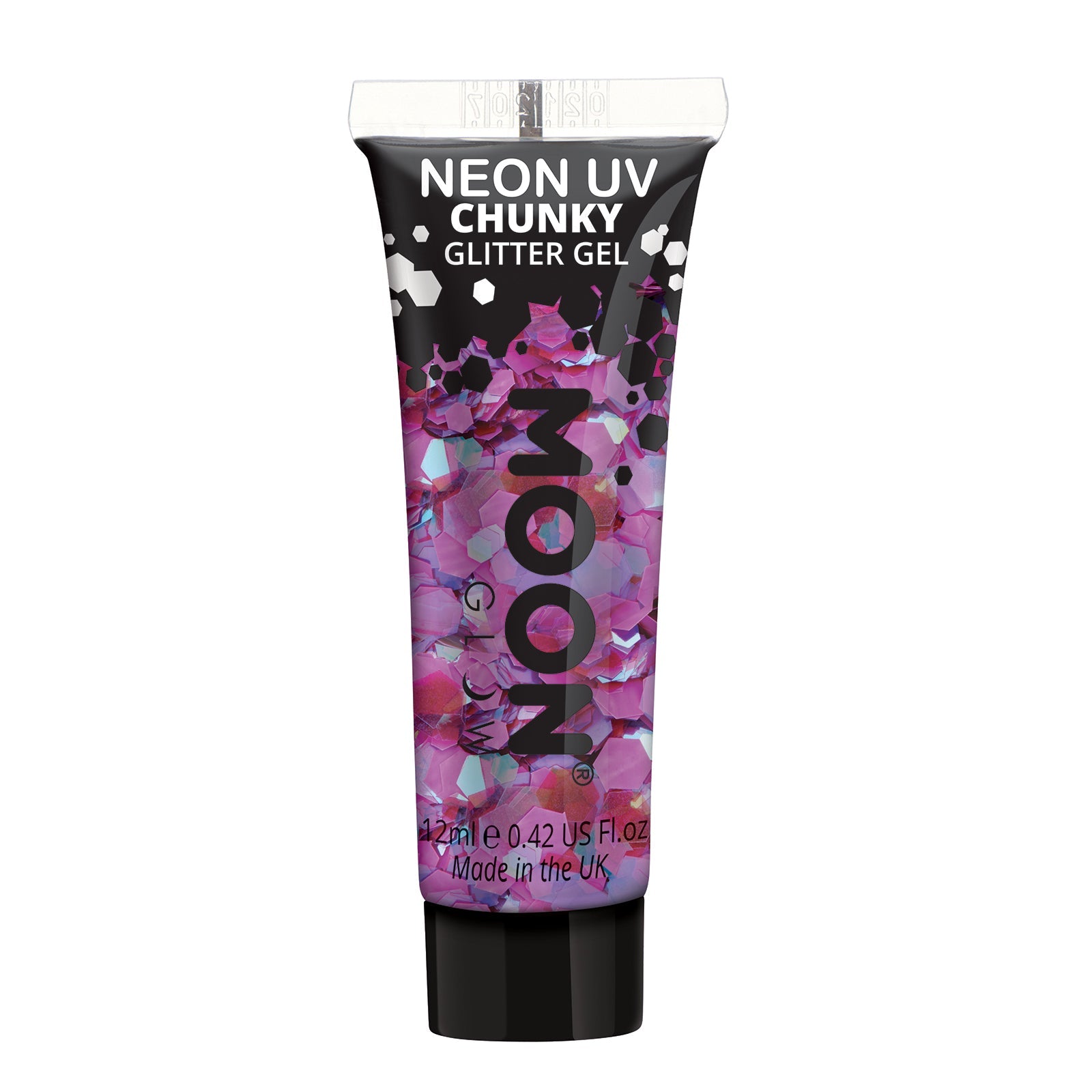 Purple - Neon UV Glow Blacklight Chunky Face & Body Glitter Gel, 12mL. Cosmetically certified, FDA & Health Canada compliant, cruelty free and vegan.